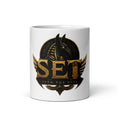 Black-and-gold SET Palace Crest on white 11 oz mug — front; supplier mockup