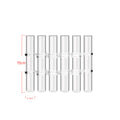 Six hinged glass tubes, each labeled 15 cm tall and 2.5 cm in diameter